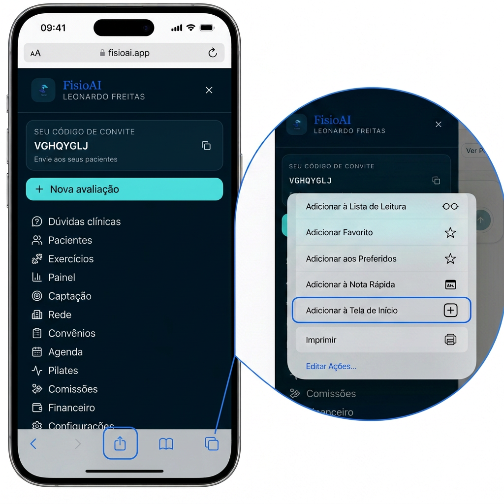 Passo a passo: toque em Compartilhar no Safari e escolha Adicionar à Tela de Início